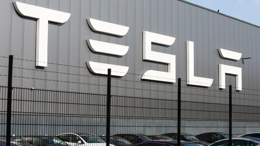 A Tesla logo outside the company’s Tilburg Factory and Delivery Center. Karol Serewis | Getty Images